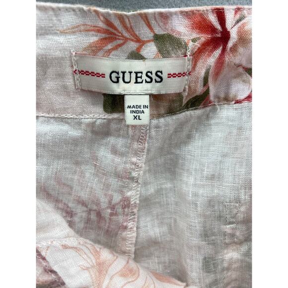 GUESS‎ Shorts Womens XL Pink Slash Pockets Belted Floral High Waist Linen Blend - Picture 9 of 12